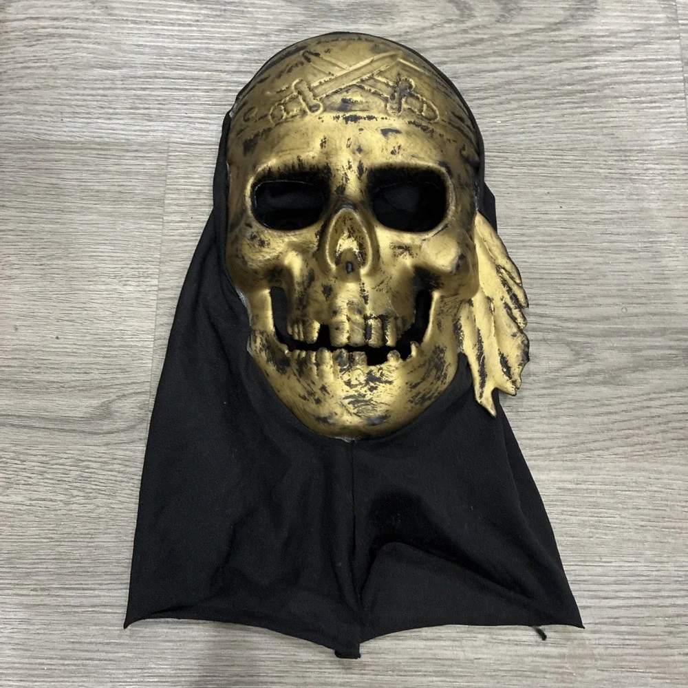 Golden Pirate Skeleton Skull Mask With Black Cloth Head Cover